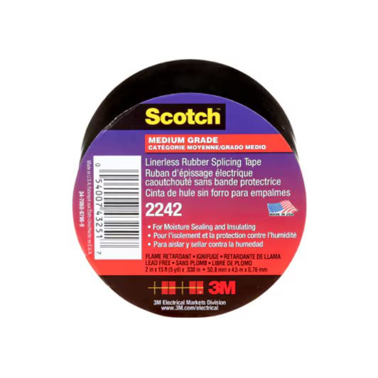 3M 7000058491 Linerless Electrical Rubber Tape 2242, 3/4 in x 15 ft, 1 in core, Black, 1 roll/carton, 24 rolls/case - KEM - TRON INC.