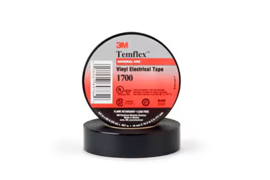 3M 7000132902 Temflex Vinyl Electrical Tape 1700, 1 in x 66 ft, Black, 99 rolls/Case - KEM - TRON INC.