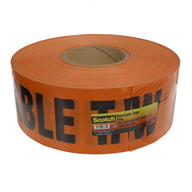 3M 7010397990 Scotch® Buried Barricade Tape 366, CAUTION BURIED CABLE TV LINE BELOW, 3 in x 1000 ft, Orange, 8 rolls/Case - KEM - TRON INC.