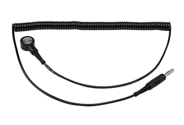 ACL Staticide® 8109 PREMIUM 1M? Coiled Grounding Cord, 6ft Black 4mm Socket to 10mm Socket w/stud adapter - KEM - TRON INC.
