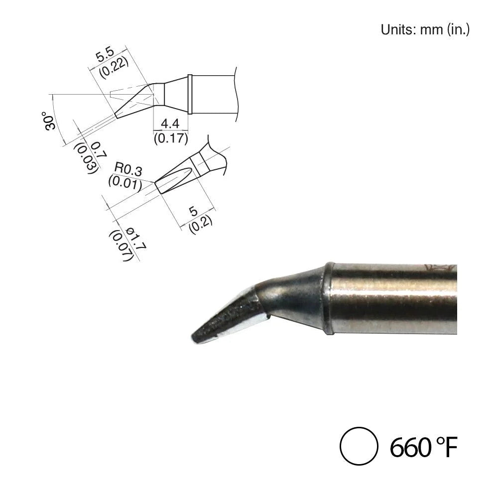 Hakko T31 - 03JD17 Bent Chisel Tip, 660°F / 350°C - KEM - TRON INC.