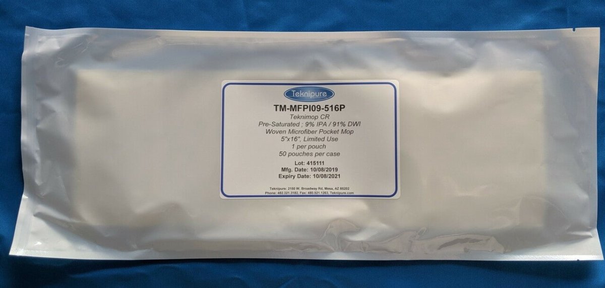 Teknipure TM - MFPI09 - 516P, Teknimop Microfiber Flat Mop, Pre - Saturated, Case of 50 - KEM - TRON INC.