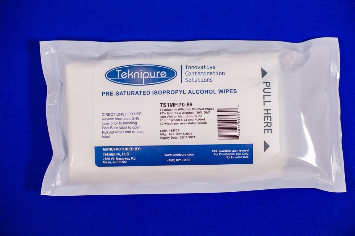 Teknipure TS1MFI70 - 99, Non - Woven Microfiber Pre - Saturated Wiper 9" x 9", Case of 720 - KEM - TRON INC.