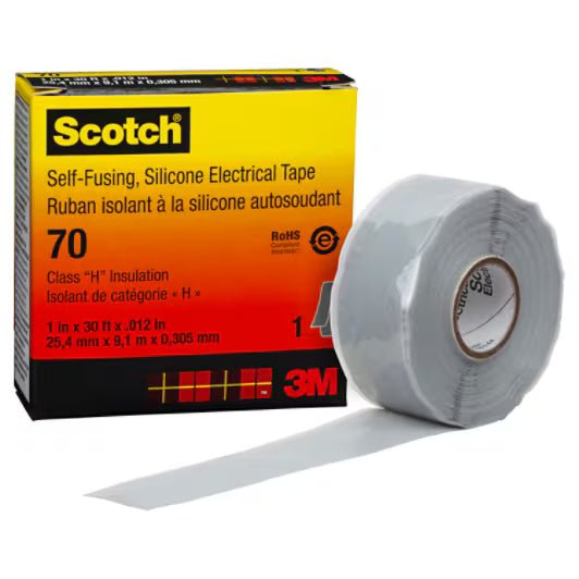3M 7000006225 Scotch® Self - Fusing Silicone Rubber Electrical Tape 70, 1 in x 30 ft, Sky Blue/Gray, 1 roll/carton, 24 rolls/case - KEM - TRON INC.