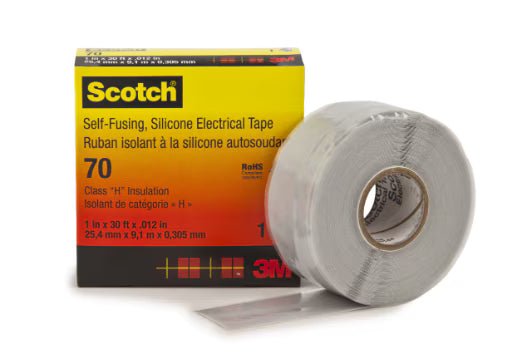 3M 7000006225 Scotch® Self - Fusing Silicone Rubber Electrical Tape 70, 1 in x 30 ft, Sky Blue/Gray, 1 roll/carton, 24 rolls/case - KEM - TRON INC.