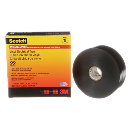 3M 7000031345 Scotch® Vinyl Electrical Tape 22, 1 - 1/2 in x 36 yd, Black, 12 rolls/Case - KEM - TRON INC.