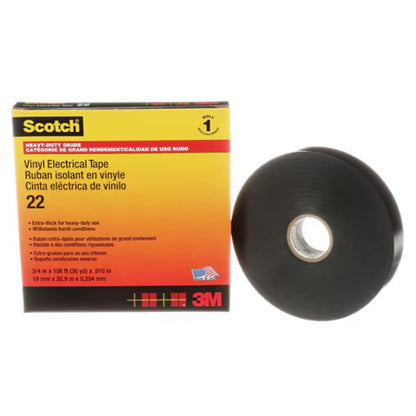 3M 7000031346 Scotch® Vinyl Electrical Tape 22, 2 in x 36 yd, Black, 1 roll/carton, 12 rolls/Case - KEM - TRON INC.