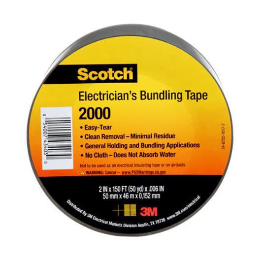 3M 7000031684 Scotch® Electricians Duct Tape 2000, 2 in x 50 yd, 12 Roll Display, 12 Rolls/Case - KEM - TRON INC.