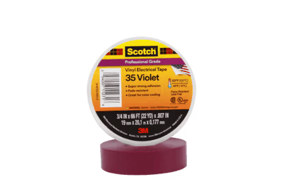 3M 7000058437 Scotch® Vinyl Color Coding Electrical Tape 35, 3/4 in x 66 ft, Violet, 10 rolls/carton, 100 rolls/Case - KEM - TRON INC.