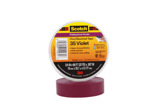 3M 7000058437 Scotch® Vinyl Color Coding Electrical Tape 35, 3/4 in x 66 ft, Violet, 10 rolls/carton, 100 rolls/Case - KEM - TRON INC.