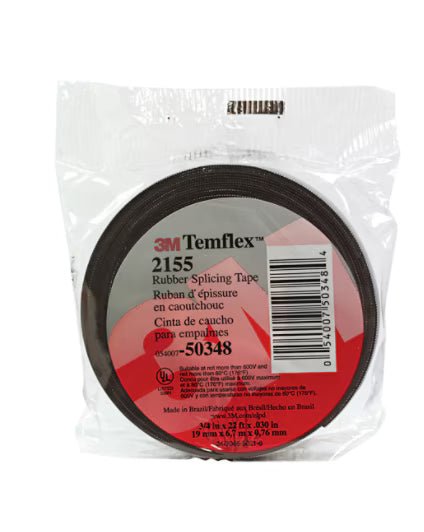 3M 7000089970 Temflex Rubber Splicing Tape 2155, 3/4 in x 22 ft, Black, 20 rolls/Case - KEM - TRON INC.