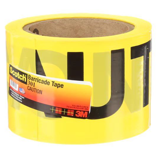 3M 7000132914 Scotch® Barricade Tape 301, CAUTION, 3 in x 300 ft, Yellow, 16 rolls/Case - KEM - TRON INC.
