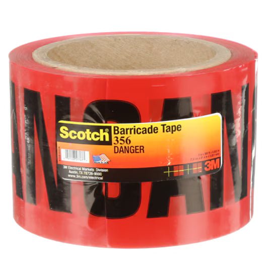 3M 7000133182 Scotch® Barricade Tape 356, DANGER, 3 in x 300 ft, Red, 16 rolls/Case - KEM - TRON INC.