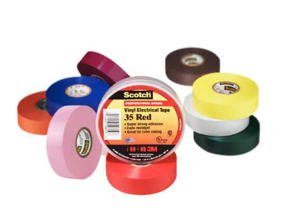 3M 7010297490 Scotch® Vinyl Color Coding Electrical Tape 35, 1/2 in x 20 ft, Multi - color, 8 rolls/pack, 50 packs/Case - KEM - TRON INC.