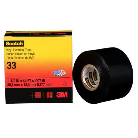 3M 7010348231 Scotch® Vinyl Electrical Tape 33, 1 - 1/2 in x 44 ft, Black, 10 rolls/carton, 100 rolls/Case - KEM - TRON INC.