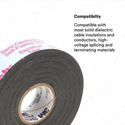 3M 7010353829 Scotch® Electrical Semi - Conducting Tape 13, 3/4 in x 10 ft, Printed, Black, 250 rolls/Case, BULK - KEM - TRON INC.