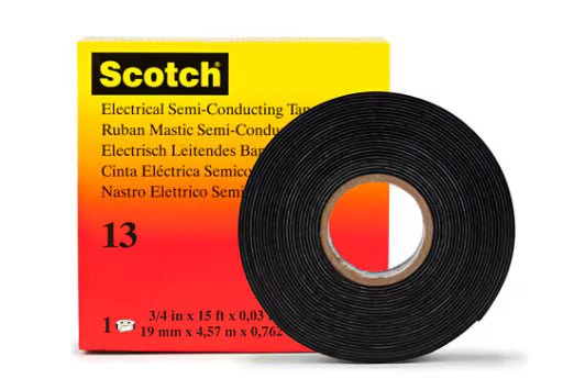 3M 7010353829 Scotch® Electrical Semi - Conducting Tape 13, 3/4 in x 10 ft, Printed, Black, 250 rolls/Case, BULK - KEM - TRON INC.