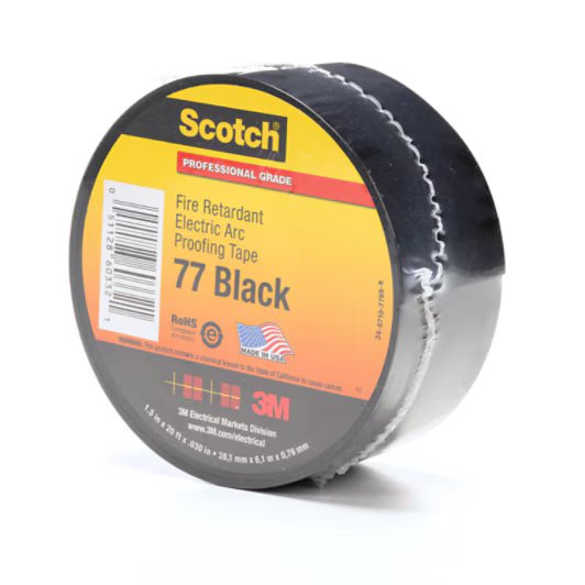 3M 7100004537 Scotch® Fire - Retardant Electric Arc Proofing Tape 77, 1 - 1/2 in x 20 ft, Black, 1 roll/carton, 10 rolls/Case - KEM - TRON INC.