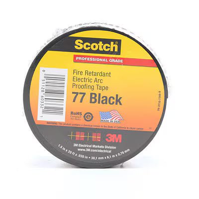 3M 7100004537 Scotch® Fire - Retardant Electric Arc Proofing Tape 77, 1 - 1/2 in x 20 ft, Black, 1 roll/carton, 10 rolls/Case - KEM - TRON INC.