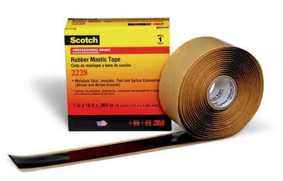 3M 7100005959 Scotch® Rubber Mastic Tape 2228, 2 in x 3 ft, Black, 1 roll/carton, 48 rolls/Case - KEM - TRON INC.