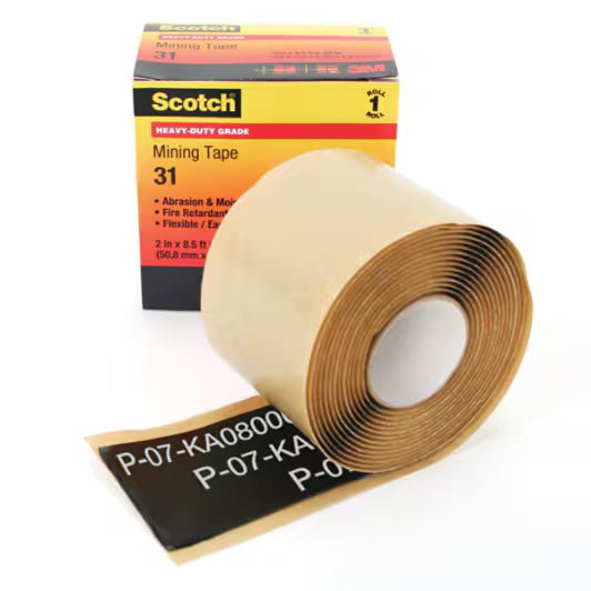 3M 7100007071 Scotch® Heavy - Duty Mining Tape 31, 2 in x 6 ft, Black, 10 rolls/Case - KEM - TRON INC.