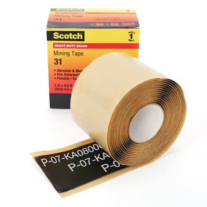 3M 7100007071 Scotch® Heavy - Duty Mining Tape 31, 2 in x 6 ft, Black, 10 rolls/Case - KEM - TRON INC.
