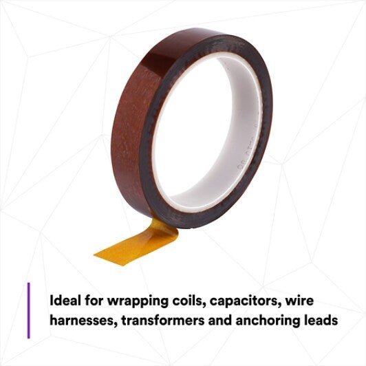 3M 7100035654 Polyimide Film Electrical Tape 1205, Amber, Acrylic Adhesive, 1 mil film, 3/4 in x 36 yd (19,05 mm x 33 m), 12/Case - KEM - TRON INC.