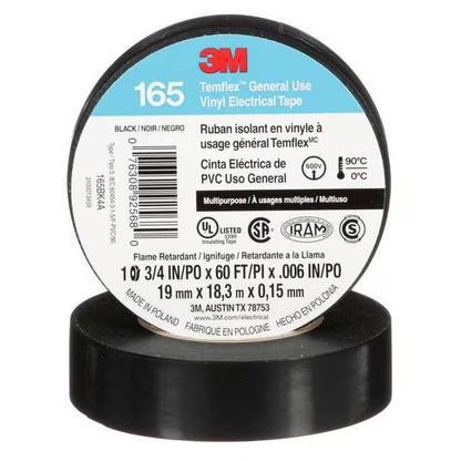 3M 7100216141 Temflex 165 19mm x 9m (3/4in x 30ft) Black - AM, 10 rolls per pack, 100 rolls per case - KEM - TRON INC.