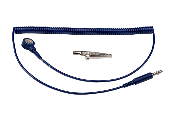 ACL Staticide® 8103 ECONOMY 1M? Coiled Grounding Cord, 6ft Dark Blue 4mm Socket to 10mm Socket w/stud adapter - KEM - TRON INC.