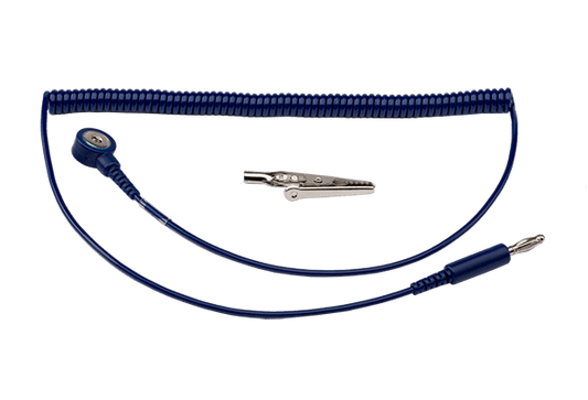 ACL Staticide® 8103 ECONOMY 1M? Coiled Grounding Cord, 6ft Dark Blue 4mm Socket to 10mm Socket w/stud adapter - KEM - TRON INC.