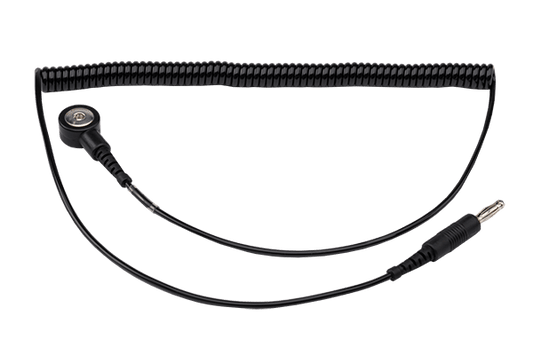 ACL Staticide® 8109 PREMIUM 1M? Coiled Grounding Cord, 6ft Black 4mm Socket to 10mm Socket w/stud adapter - KEM - TRON INC.