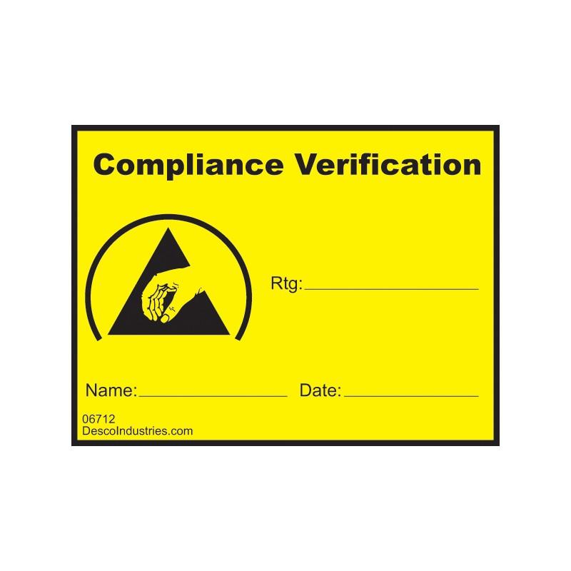 Desco 06712 Compliance Verification Permanent Label, 1.5"X2" 1000 Per Roll - KEM - TRON INC.