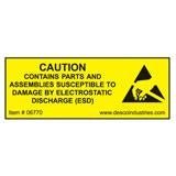 Desco 06770 Caution Esd Equipment Label, 3/4'' X 2'' 500 Per Roll - KEM - TRON INC.