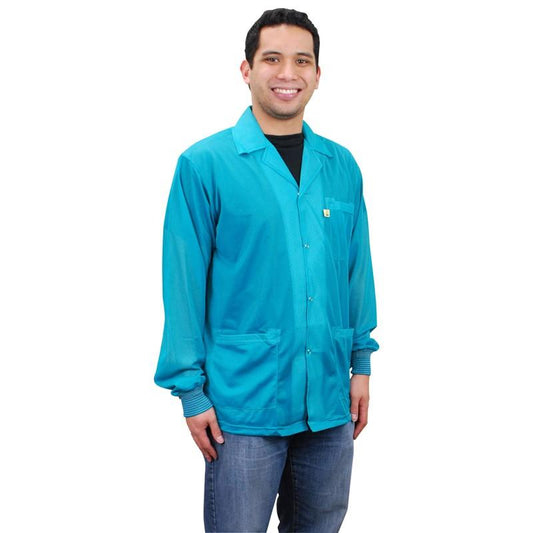Desco 73853 Statshield ESD - Safe Teal Smock Jacket W/ Cuff, Large - KEM - TRON INC.