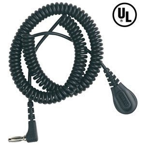Desco 91095, Coil Cord w/ 4 MM Snap to Right Angle Banana Plug, 6' Cord, Black - KEM - TRON INC.