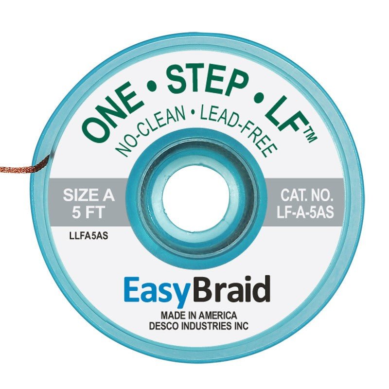 Easy Braid LF - A - 5AS One - Step Lead - Free No Clean Braid .025", Anti - static, 5' Spool - KEM - TRON INC.