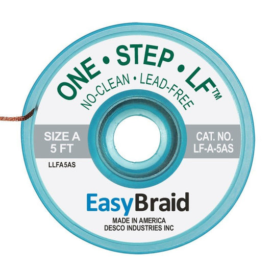 Easy Braid LF - A - 5AS One - Step Lead - Free No Clean Braid .025", Anti - static, 5' Spool - KEM - TRON INC.