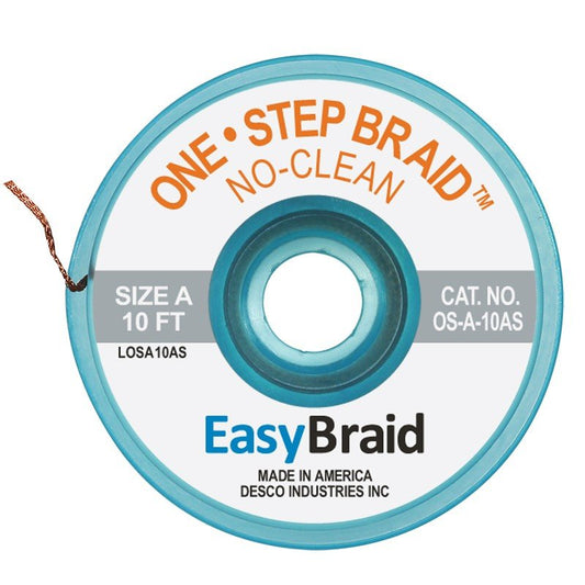 Easy Braid OS - A - 10AS One - Step No Clean Braid .025", Anti - static, 10' Spool - KEM - TRON INC.