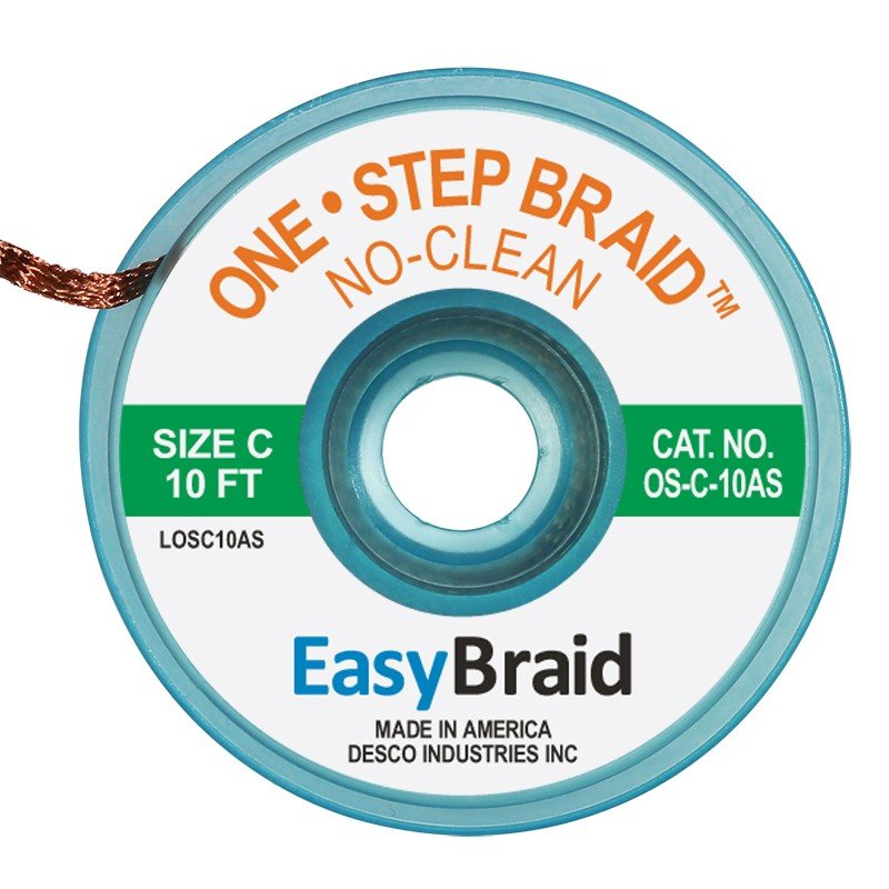 Easy Braid OS - C - 10AS One - Step No Clean Braid .075", Anti - static, 10' Spool - KEM - TRON INC.