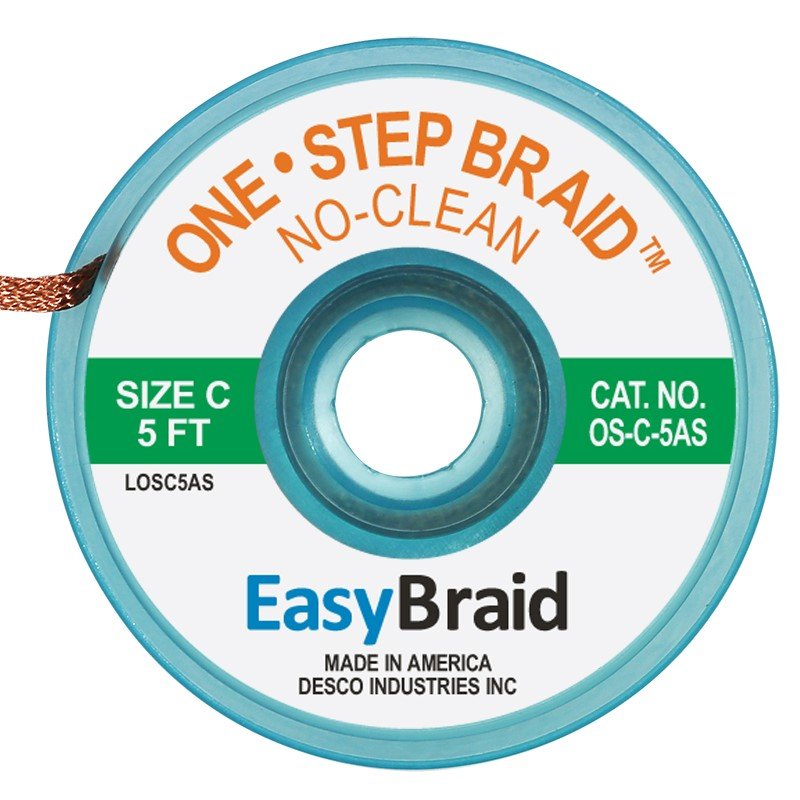 Easy Braid OS - C - 5AS One - Step No Clean Braid .075", Anti - static, 5' Spool - KEM - TRON INC.