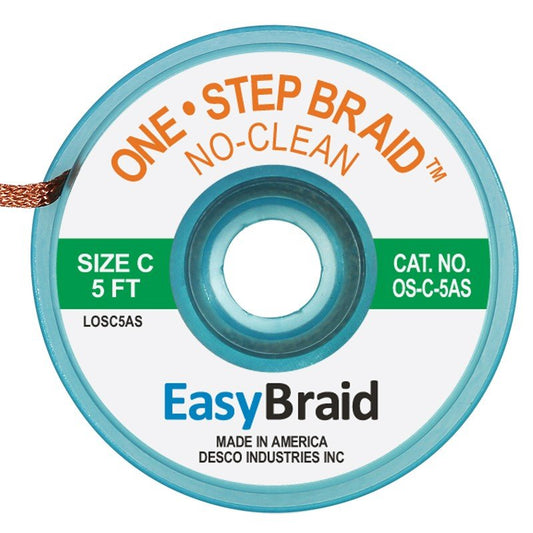 Easy Braid OS - C - 5AS One - Step No Clean Braid .075", Anti - static, 5' Spool - KEM - TRON INC.