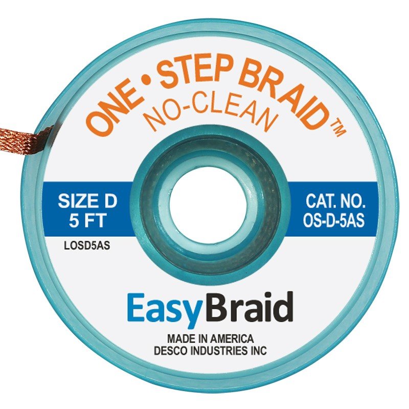 Easy Braid OS - D - 5AS One - Step No Clean Braid .100", Anti - static, 5' Spool - KEM - TRON INC.