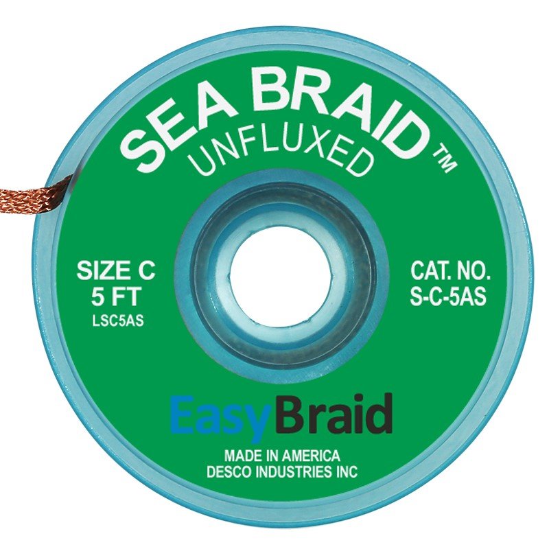 Easy Braid S - C - 5AS Sea Braid .075", Anti - static, Unfluxed, 5' Spool - KEM - TRON INC.