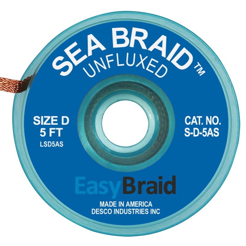 Easy Braid S - D - 5AS Sea Braid .100", Anti - static, Unfluxed, 5' Spool - KEM - TRON INC.
