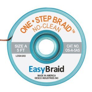 EasyBraid OS - A - 5AS, Desoldering Braid, No - Clean, 0.025"x5 ft, Size A, Gray Label, 1 Piece - KEM - TRON INC.