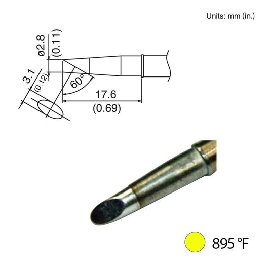 Hakko T31 - 00BC28 Bevel Tip, 895°F / 480°C - KEM - TRON INC.
