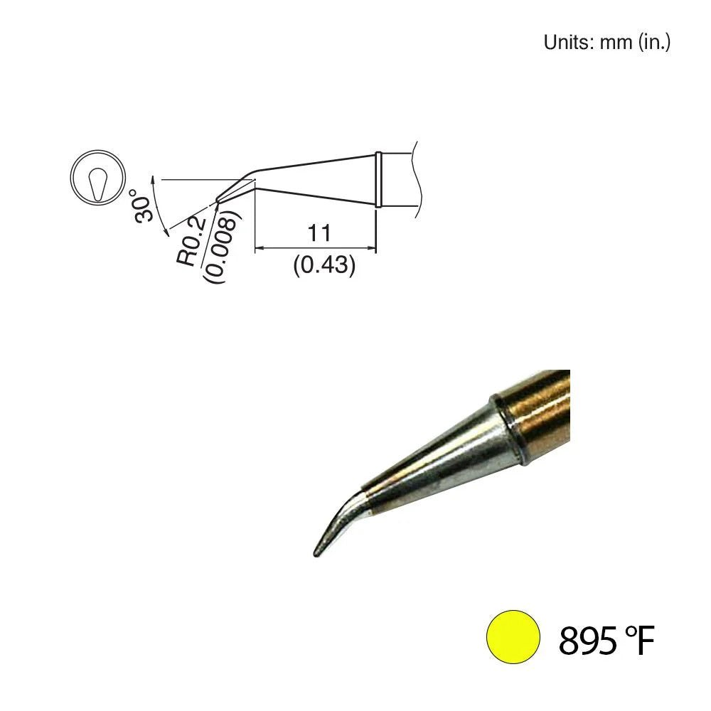 Hakko T31 - 00J02 Angled Tip, 895°F / 480°C - KEM - TRON INC.