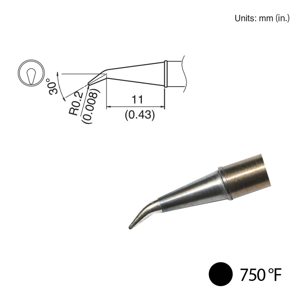 Hakko T31 - 02J02 Angled Tip, 750°F / 400°C - KEM - TRON INC.