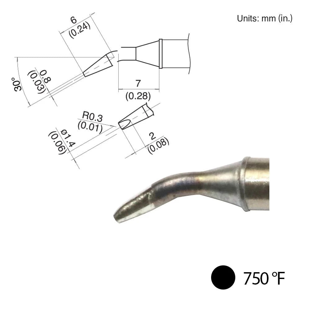 Hakko T31 - 02JD14 Bent Chisel Tip, 750°F / 400°C - KEM - TRON INC.