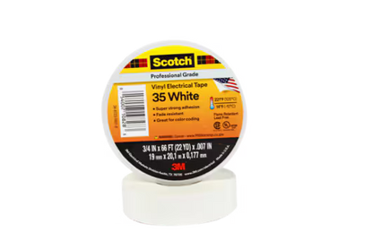 3M 7000006097 Scotch® Vinyl Color Coding Electrical Tape 35, 3/4 in x 66 ft, White, 10 rolls/carton